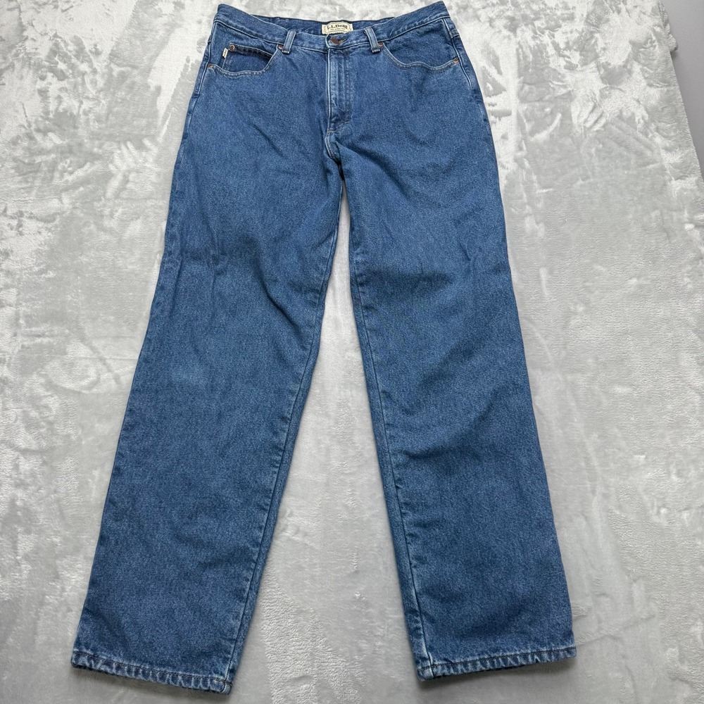 LL Bean Jeans Mens 34x32 Blue Relaxed Fit Flannel Lined Denim Pants 0JW80